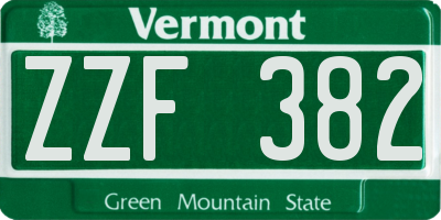 VT license plate ZZF382
