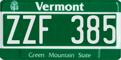 VT license plate ZZF385