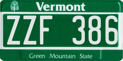 VT license plate ZZF386