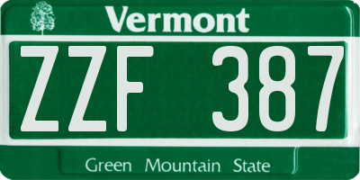 VT license plate ZZF387
