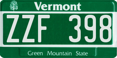VT license plate ZZF398
