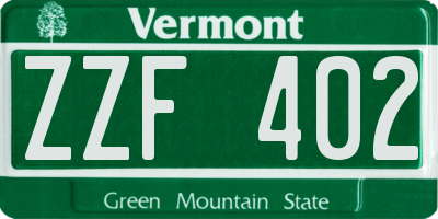 VT license plate ZZF402
