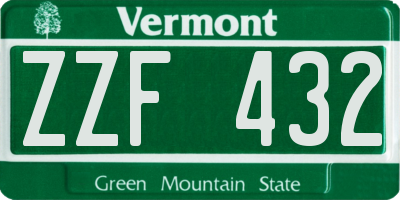 VT license plate ZZF432