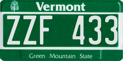 VT license plate ZZF433
