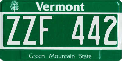 VT license plate ZZF442