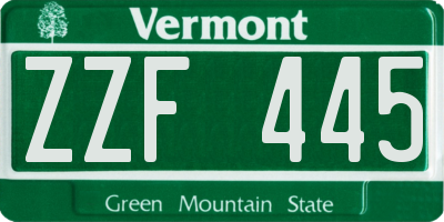 VT license plate ZZF445