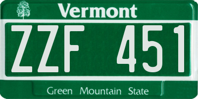 VT license plate ZZF451