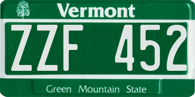 VT license plate ZZF452