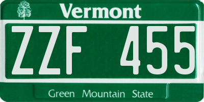 VT license plate ZZF455
