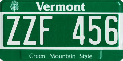 VT license plate ZZF456