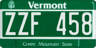 VT license plate ZZF458