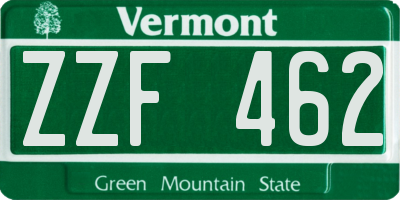 VT license plate ZZF462