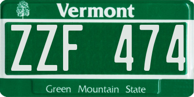 VT license plate ZZF474