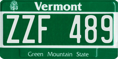 VT license plate ZZF489