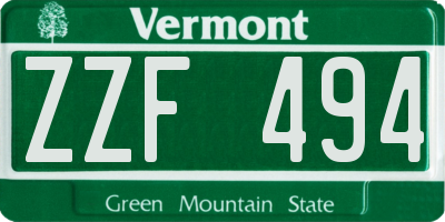 VT license plate ZZF494