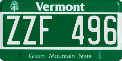 VT license plate ZZF496