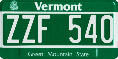 VT license plate ZZF540