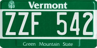 VT license plate ZZF542