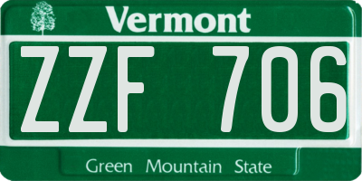 VT license plate ZZF706