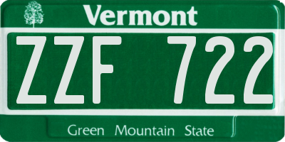 VT license plate ZZF722