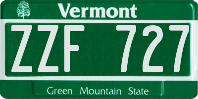 VT license plate ZZF727