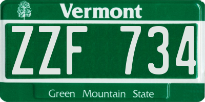 VT license plate ZZF734