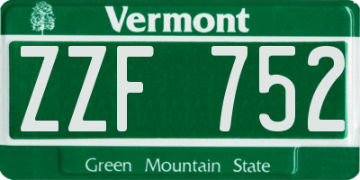 VT license plate ZZF752