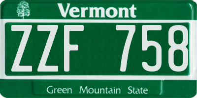 VT license plate ZZF758