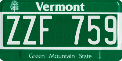 VT license plate ZZF759