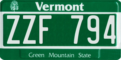 VT license plate ZZF794