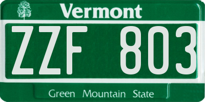 VT license plate ZZF803