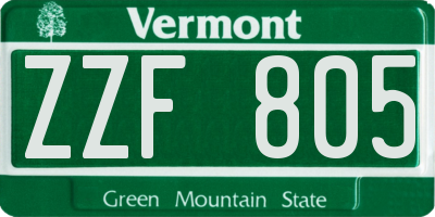 VT license plate ZZF805