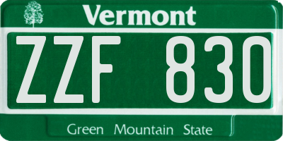 VT license plate ZZF830