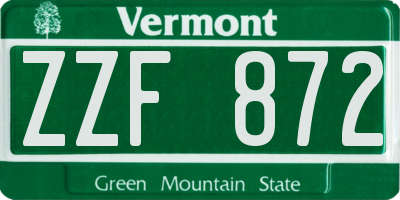VT license plate ZZF872