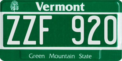 VT license plate ZZF920