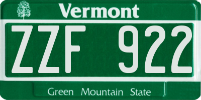 VT license plate ZZF922