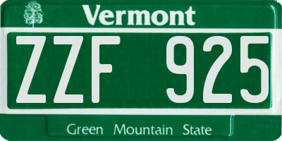VT license plate ZZF925