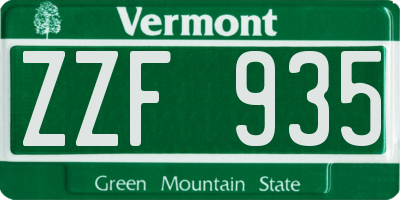 VT license plate ZZF935