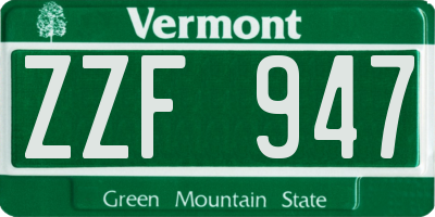 VT license plate ZZF947