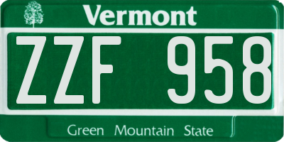 VT license plate ZZF958