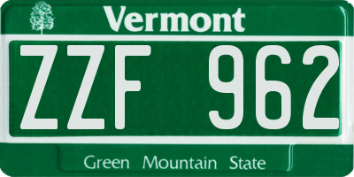VT license plate ZZF962