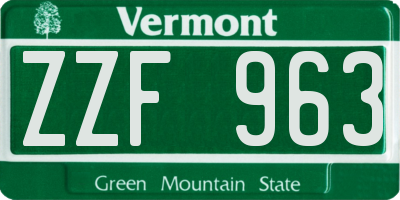 VT license plate ZZF963