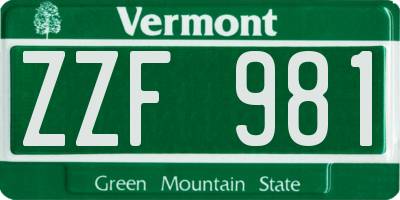 VT license plate ZZF981