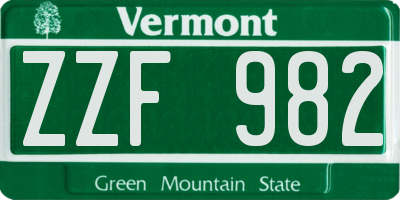 VT license plate ZZF982
