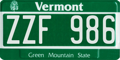 VT license plate ZZF986