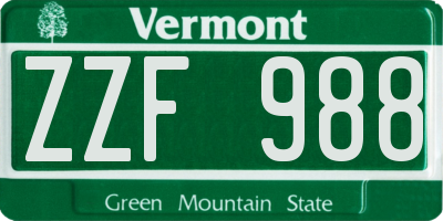 VT license plate ZZF988