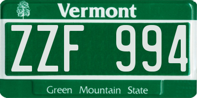 VT license plate ZZF994