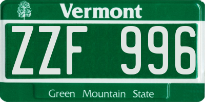 VT license plate ZZF996