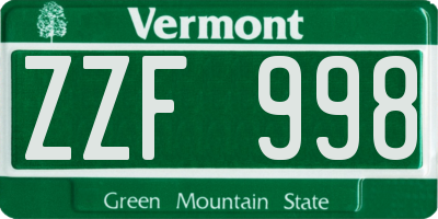 VT license plate ZZF998