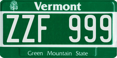 VT license plate ZZF999